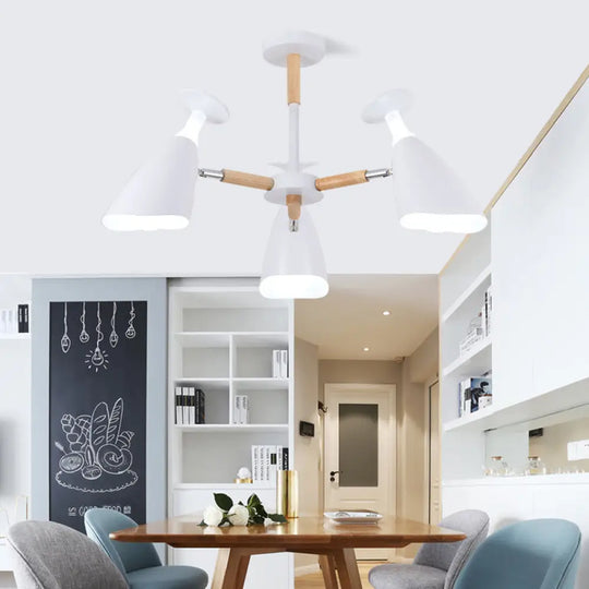 Rotatable Nordic Suspension Light With Goblet Shades - Green Grey White Metal Wood Chandelier For