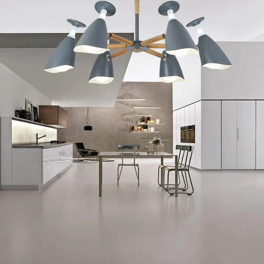 Rotatable Nordic Suspension Light With Goblet Shades - Green Grey White Metal Wood Chandelier For