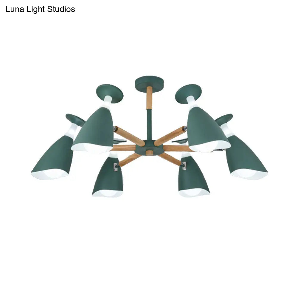 Rotatable Nordic Suspension Light With Goblet Shades - Green Grey White Metal Wood Chandelier For