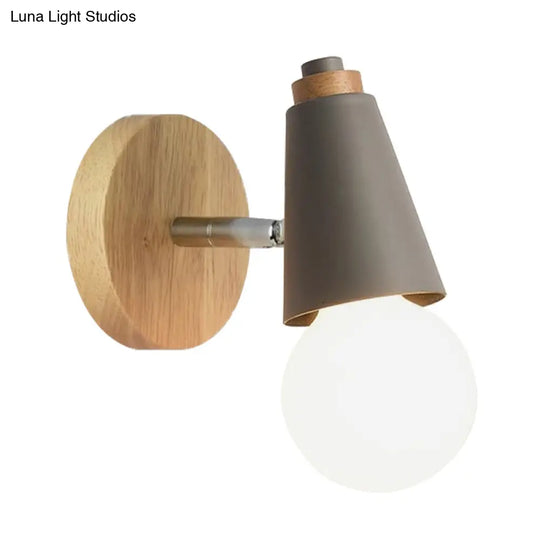 Rotatable Nordic Sweet Cone Wall Light - Child Bedroom Sconce With Metal/Wood Backplate