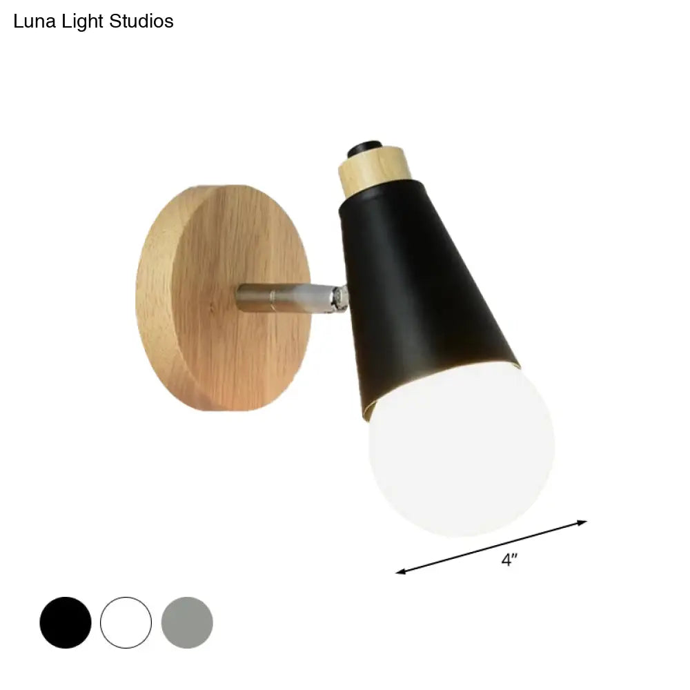 Rotatable Nordic Sweet Cone Wall Light - Child Bedroom Sconce With Metal/Wood Backplate