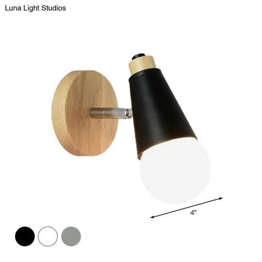 Rotatable Nordic Sweet Cone Wall Light - Child Bedroom Sconce With Metal/Wood Backplate