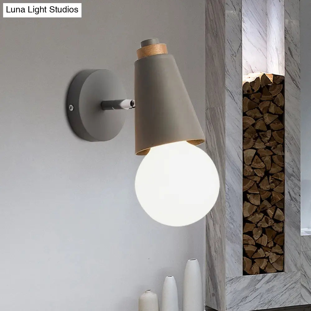 Rotatable Nordic Sweet Cone Wall Light - Child Bedroom Sconce With Metal/Wood Backplate