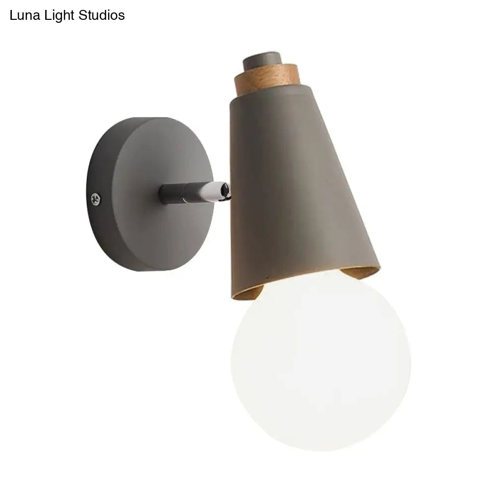 Rotatable Nordic Sweet Cone Wall Light - Child Bedroom Sconce With Metal/Wood Backplate