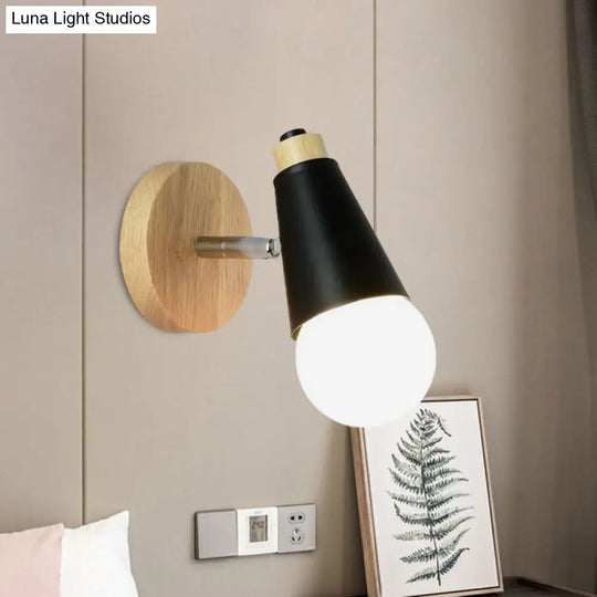 Rotatable Nordic Sweet Cone Wall Light - Child Bedroom Sconce With Metal/Wood Backplate