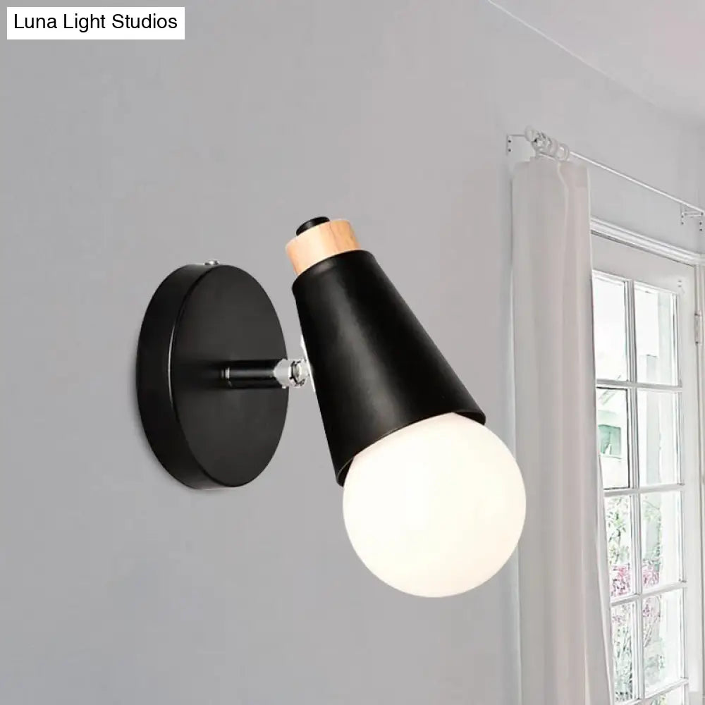 Rotatable Nordic Sweet Cone Wall Light - Child Bedroom Sconce With Metal/Wood Backplate