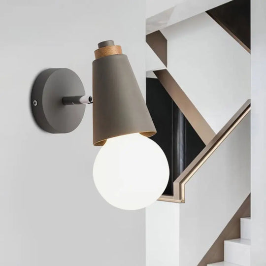 Rotatable Nordic Sweet Cone Wall Light - Child Bedroom Sconce With Metal/Wood Backplate Grey / Metal