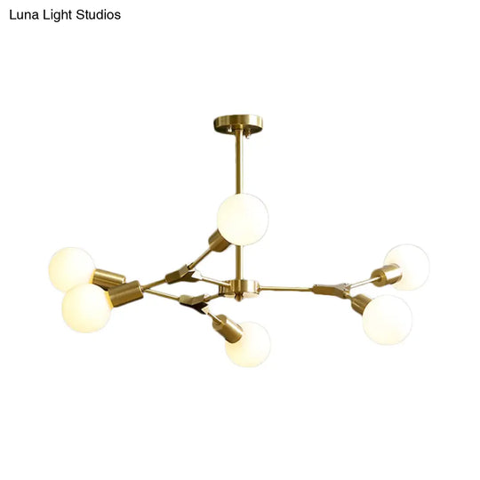 Rotatable Semi Flush Mount Ceiling Light With Brass Branches & Open Bulb Design - Modernistic 6-Head