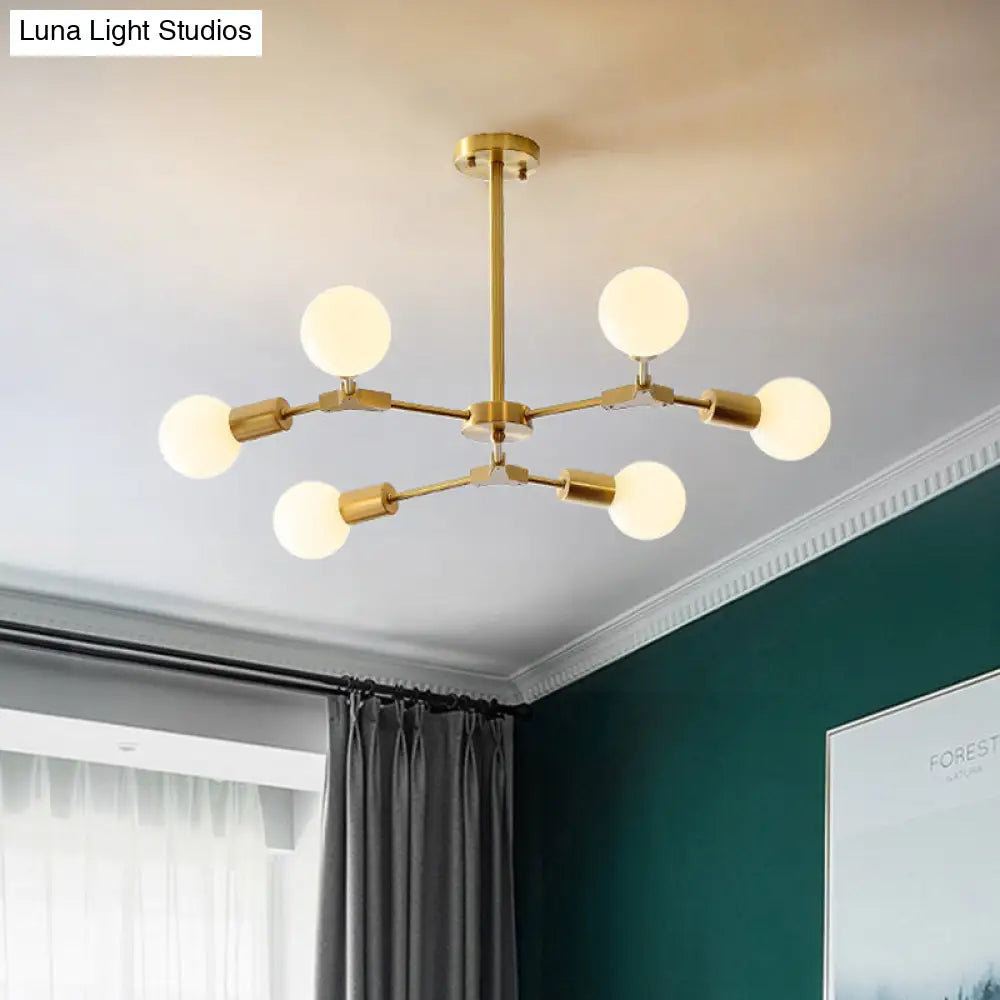 Rotatable Semi Flush Mount Ceiling Light With Brass Branches & Open Bulb Design - Modernistic 6-Head