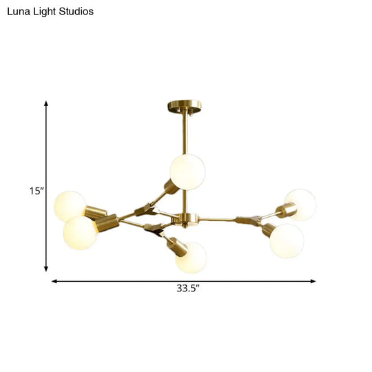 Rotatable Semi Flush Mount Ceiling Light With Brass Branches & Open Bulb Design - Modernistic 6-Head