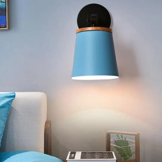 Rotatable Single Light Trapezoid Wall Sconce Stylish Macaron Loft Metal Lamp For Bedside Blue