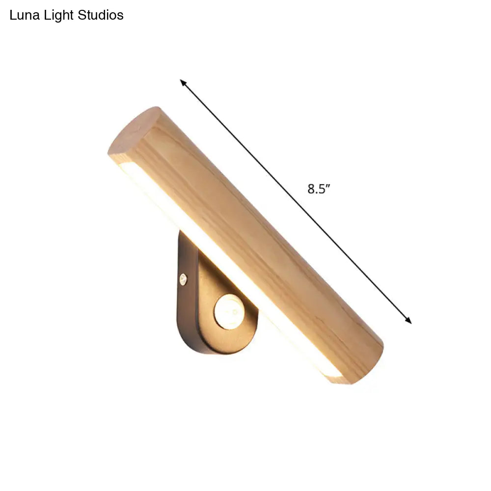 Rotatable Tube Bedside Wall Mount Light Wood Led Lamp In Warm/White - 8.5/12.5 Wide