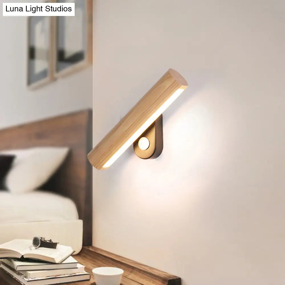 Rotatable Tube Bedside Wall Mount Light Wood Led Lamp In Warm/White - 8.5/12.5 Wide