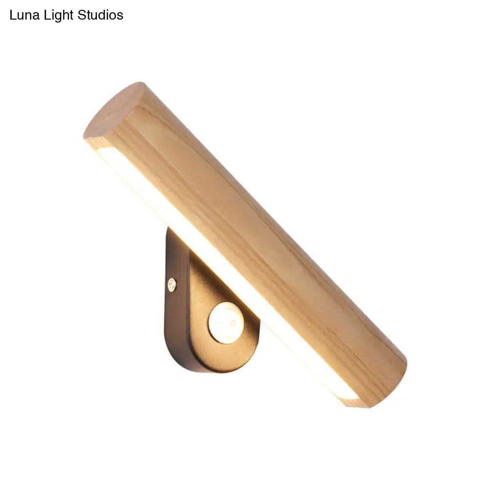 Rotatable Tube Bedside Wall Mount Light Wood Led Lamp In Warm/White - 8.5/12.5 Wide