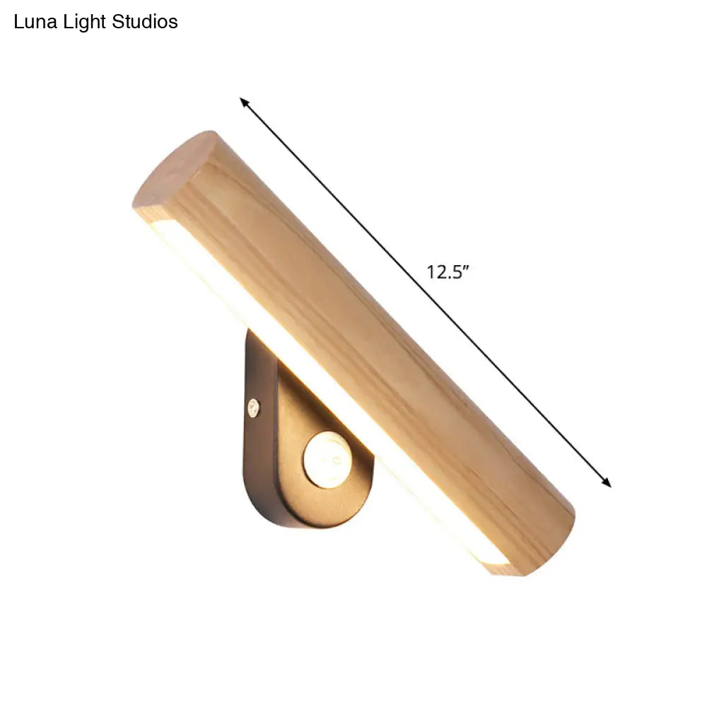 Rotatable Tube Bedside Wall Mount Light Wood Led Lamp In Warm/White - 8.5/12.5 Wide