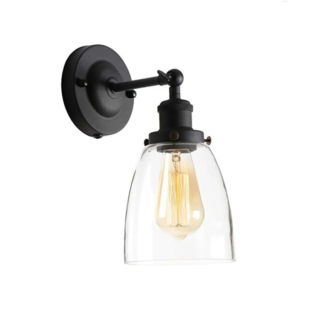 Rotatable Wall Lamp - Warehouse Cloche With 1 Head Transparent Glass Shade In Black And Brass/Black