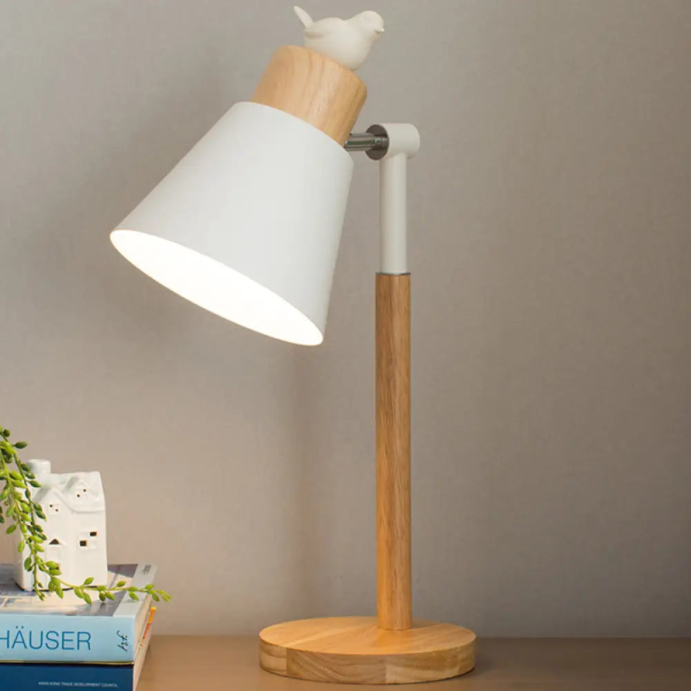 Rotatable Wood Desk Light - Nordic Style Animal Deco Table Lamp In Beige White / Bird