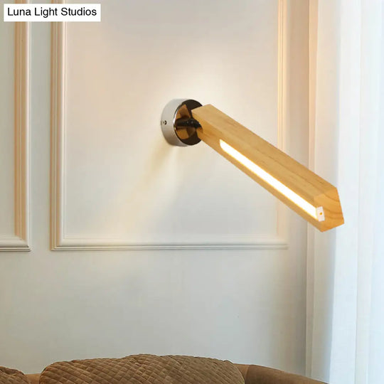 Rotatable Wood Wall Light - Simple Beige Led Sconce For Bedside With 3 Color Options