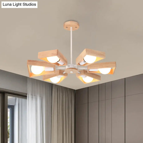 Rotating Trapezoid Wood Chandelier With Multiple Pendants - Modern Dining Room Lighting