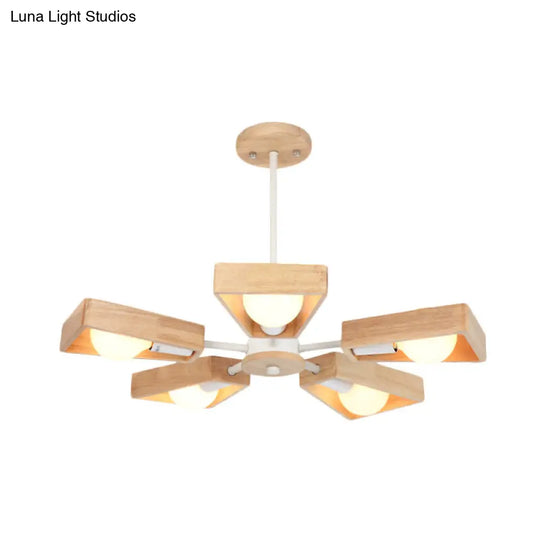 Modern Rotatable Trapezoid Chandelier Wood Pendant Light - Multi-Head For Dining Room