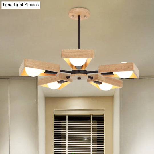 Modern Rotatable Trapezoid Chandelier Wood Pendant Light - Multi-Head For Dining Room 5 / Black