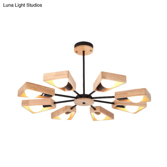 Rotating Trapezoid Wood Chandelier With Multiple Pendants - Modern Dining Room Lighting