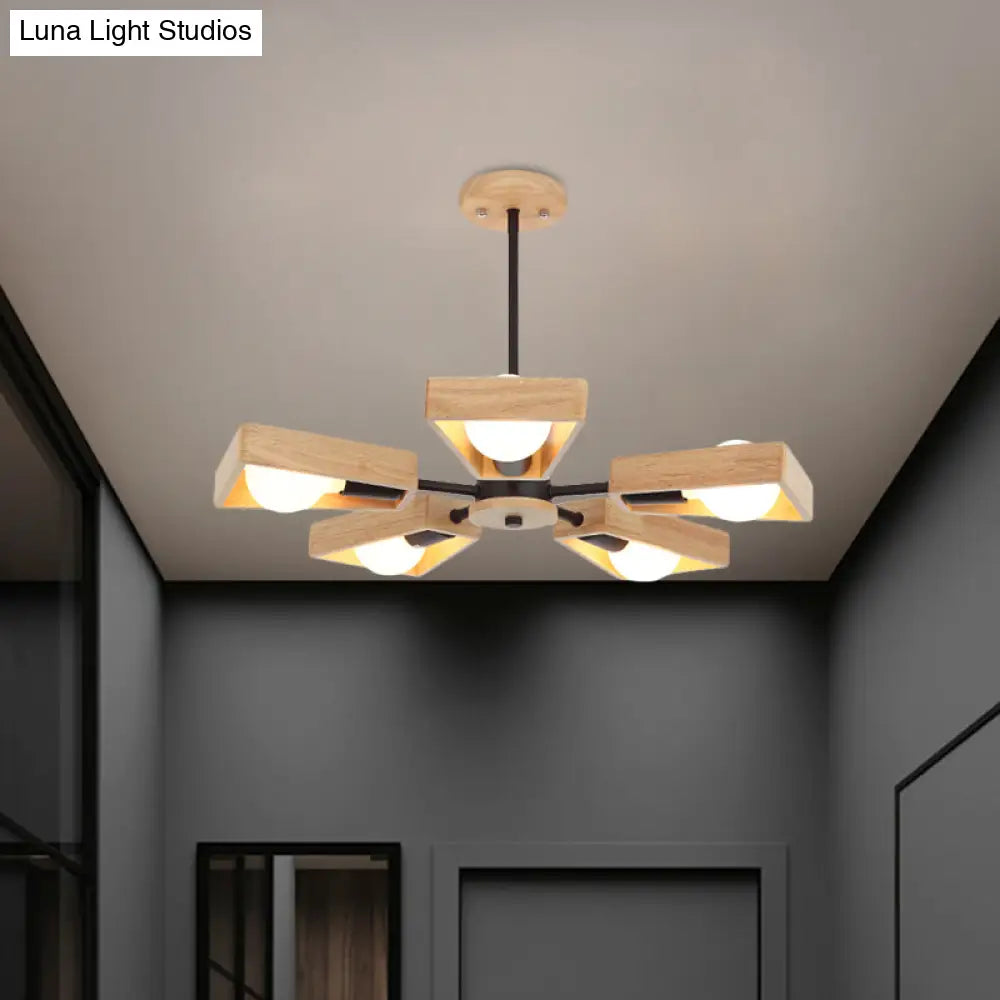 Rotating Trapezoid Wood Chandelier With Multiple Pendants - Modern Dining Room Lighting