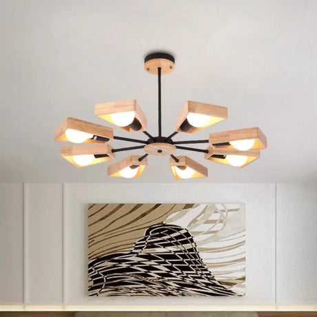 Rotating Trapezoid Wood Chandelier With Multiple Pendants - Modern Dining Room Lighting 8 / Black