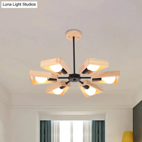 Rotating Trapezoid Wood Chandelier With Multiple Pendants - Modern Dining Room Lighting