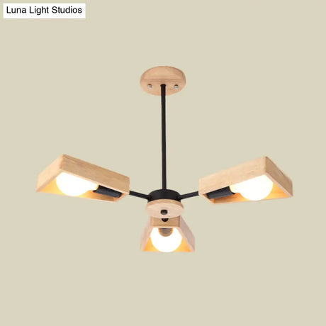 Rotating Trapezoid Wood Chandelier With Multiple Pendants - Modern Dining Room Lighting