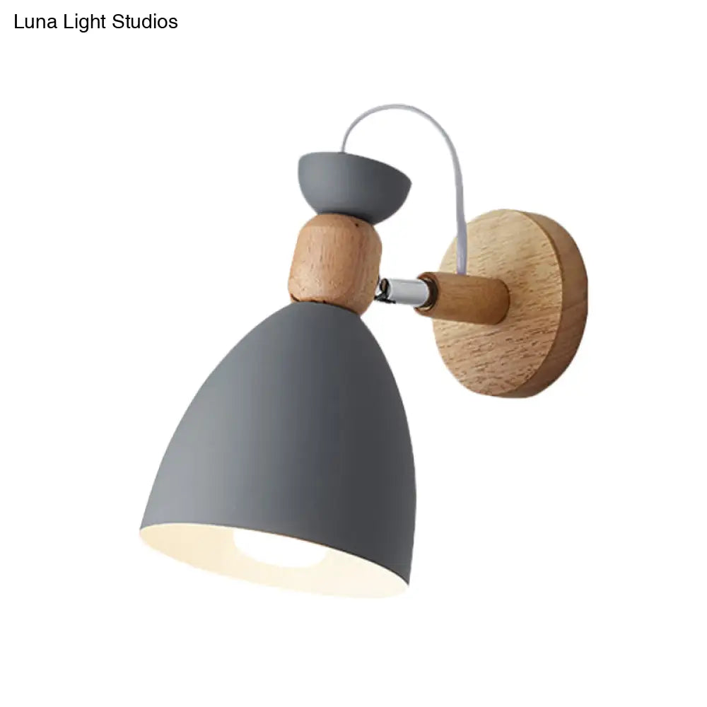 Rotating Wall Mounted Lamp: Bear/Bell Macaron Iron 1-Head Bedside Reading Light In White/Pink/Green