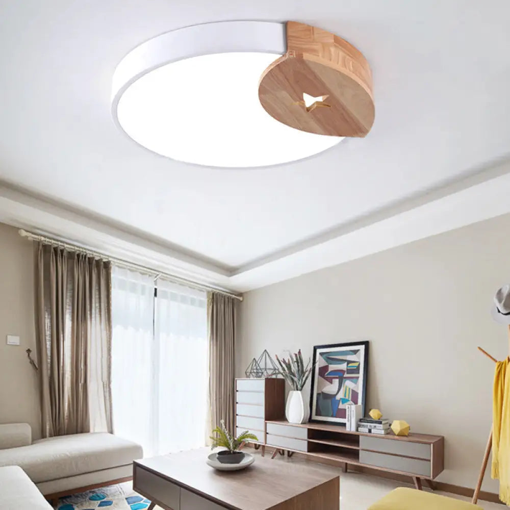 Round Acrylic Led Ceiling Light With Wood Guard - 9’/12’/20’ Diameter Warm/White White / 20’