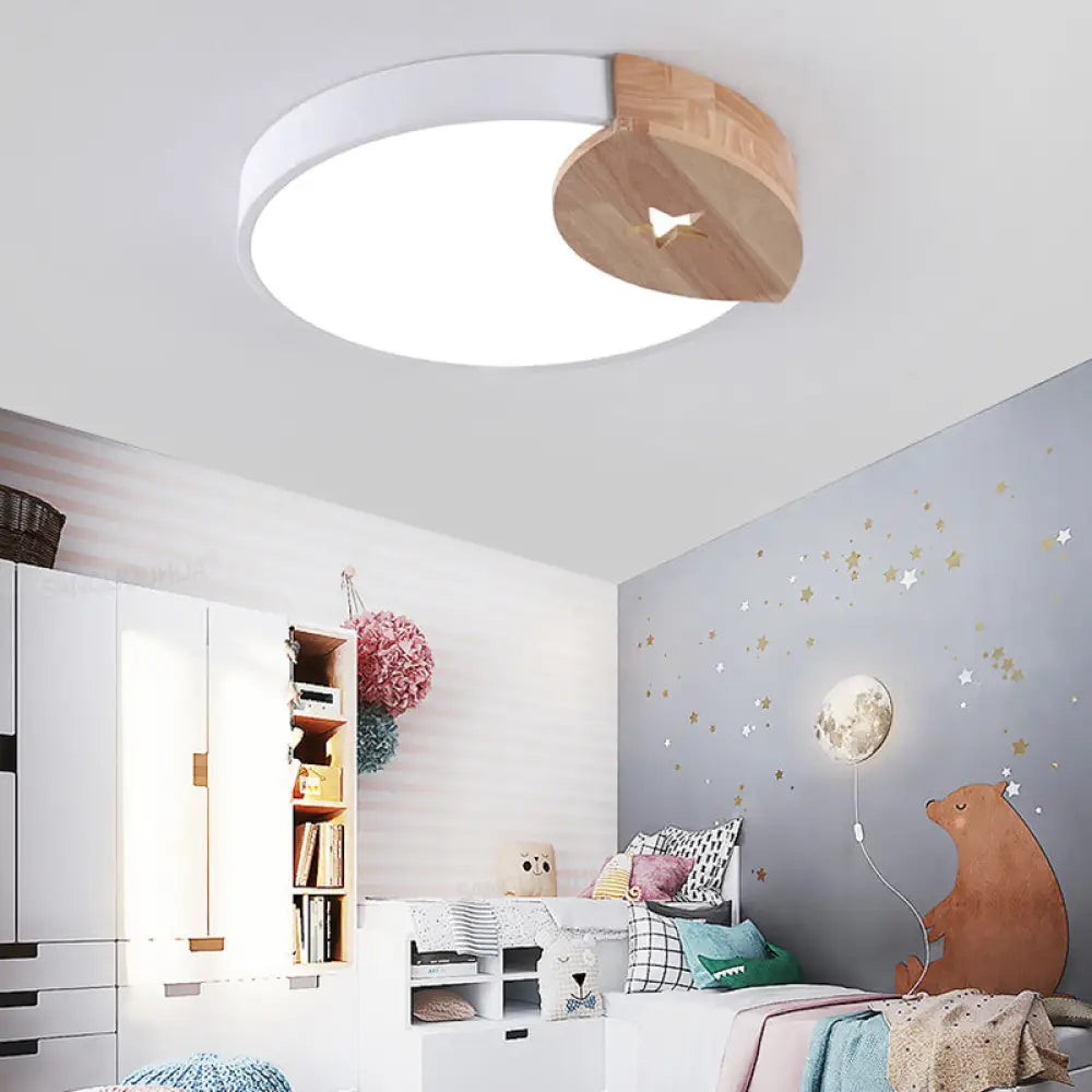 Round Acrylic Led Ceiling Light With Wood Guard - 9’/12’/20’ Diameter Warm/White White / 12’