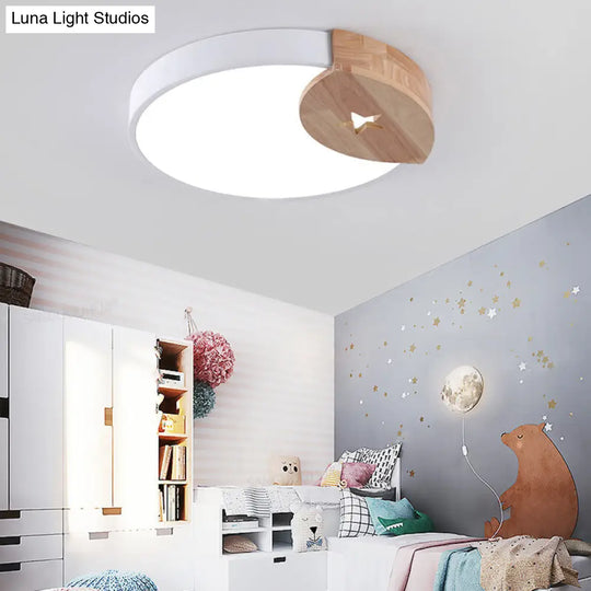 Round Acrylic Led Ceiling Light With Wood Guard - 9/12/20 Diameter Warm/White White / 12