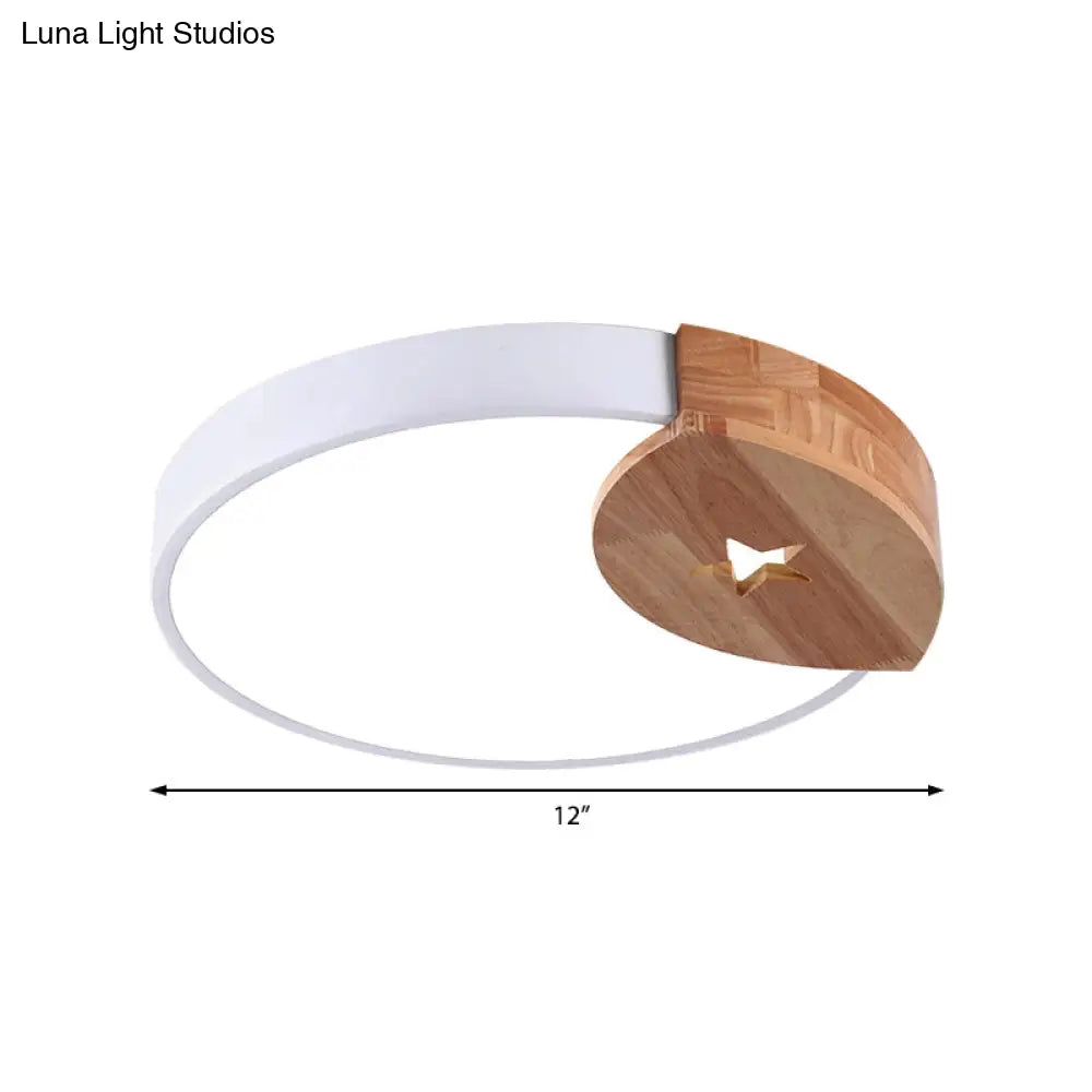 Round Acrylic Led Ceiling Light With Wood Guard - 9/12/20 Diameter Warm/White