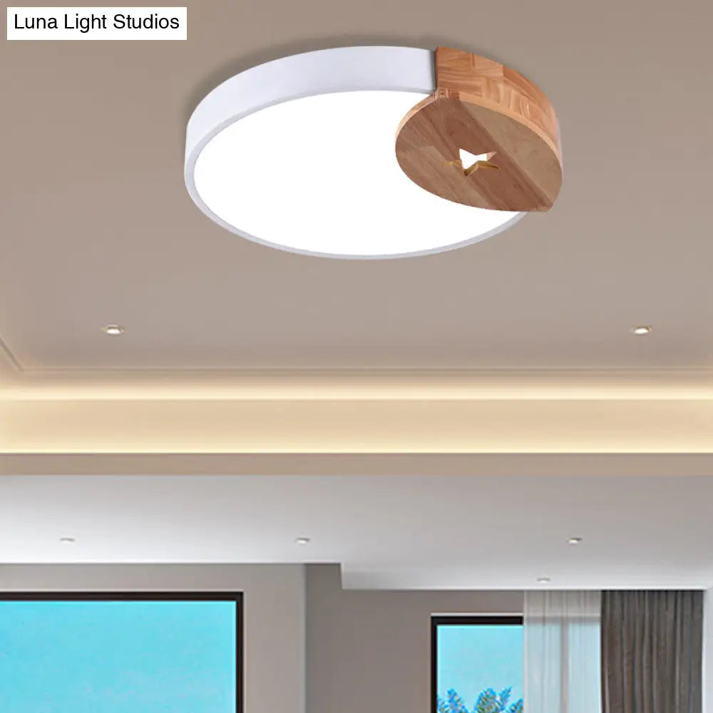 Round Acrylic Led Ceiling Light With Wood Guard - 9/12/20 Diameter Warm/White