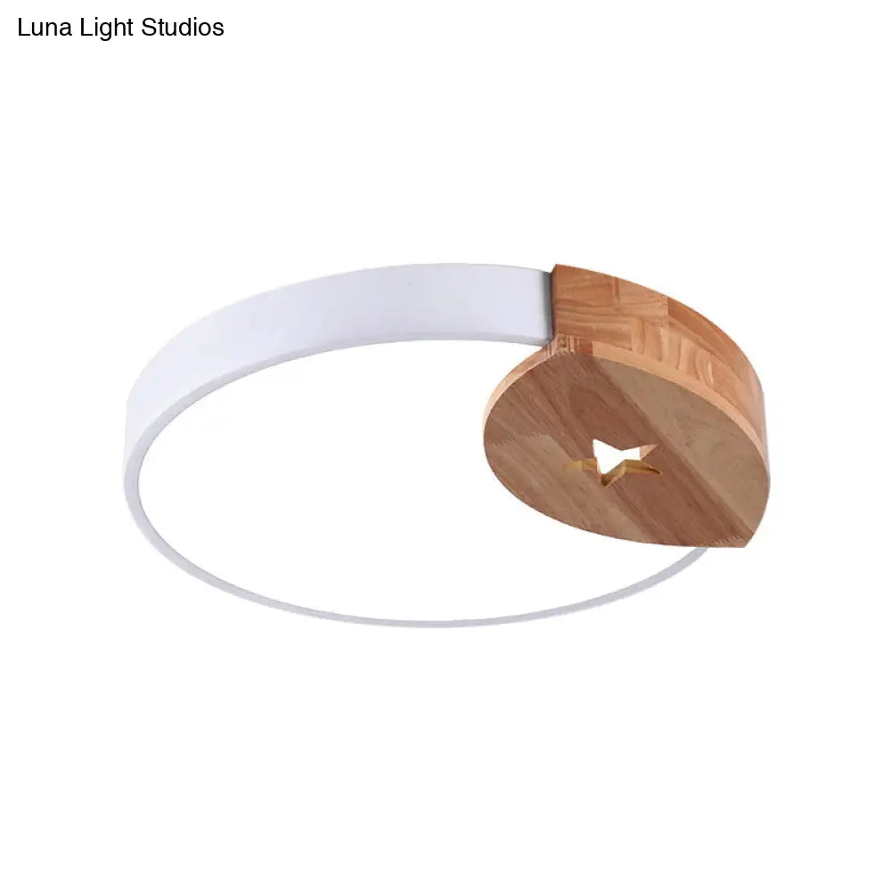 Round Acrylic Led Ceiling Light With Wood Guard - 9/12/20 Diameter Warm/White