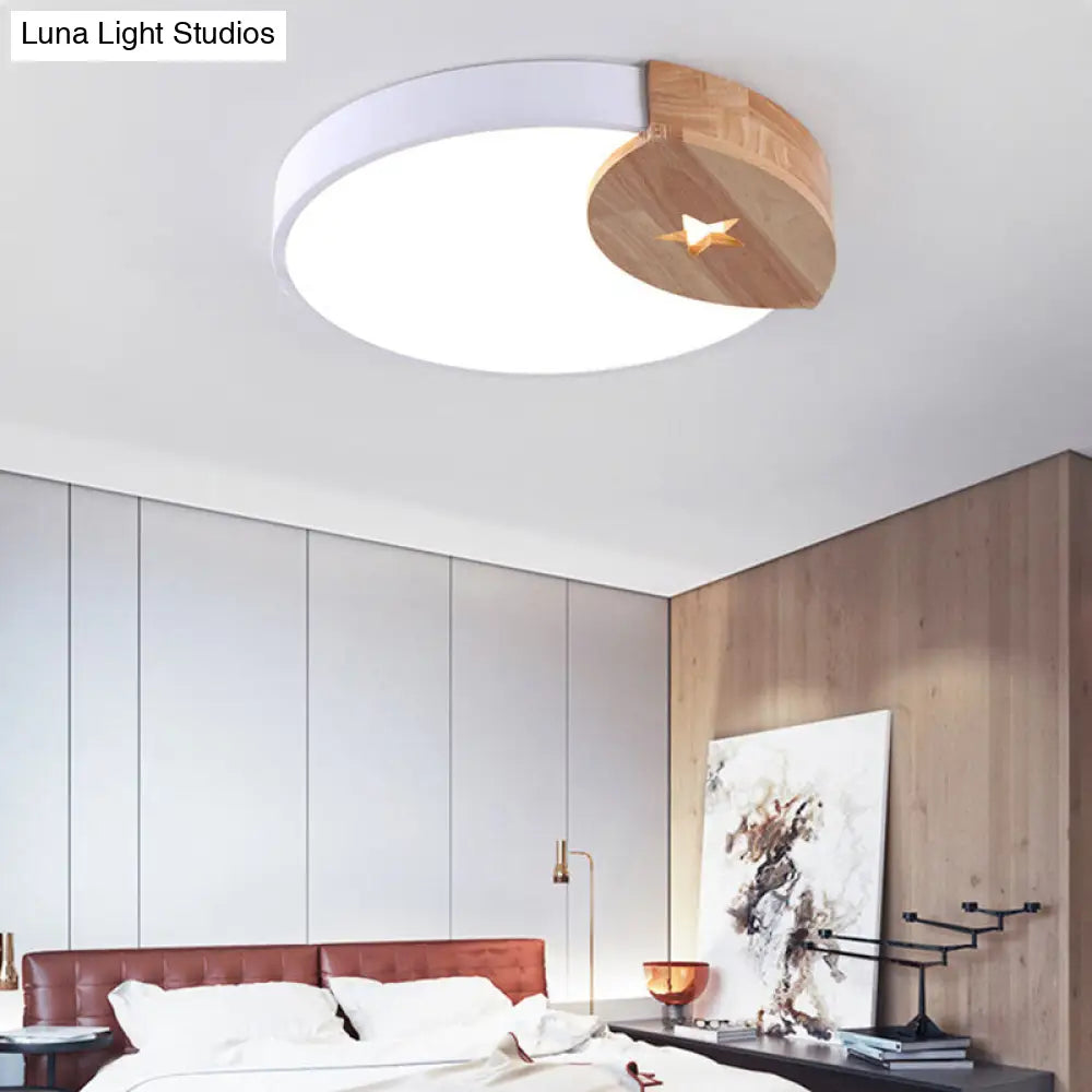 Round Acrylic Led Ceiling Light With Wood Guard - 9/12/20 Diameter Warm/White White / 16 Warm