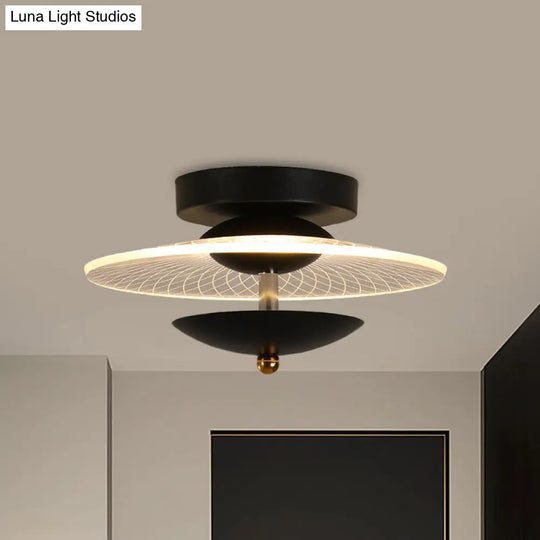 Round Acrylic Semi Flush Led Ceiling Light In Black/Gold Finish - Contemporary Warm/White Lighting