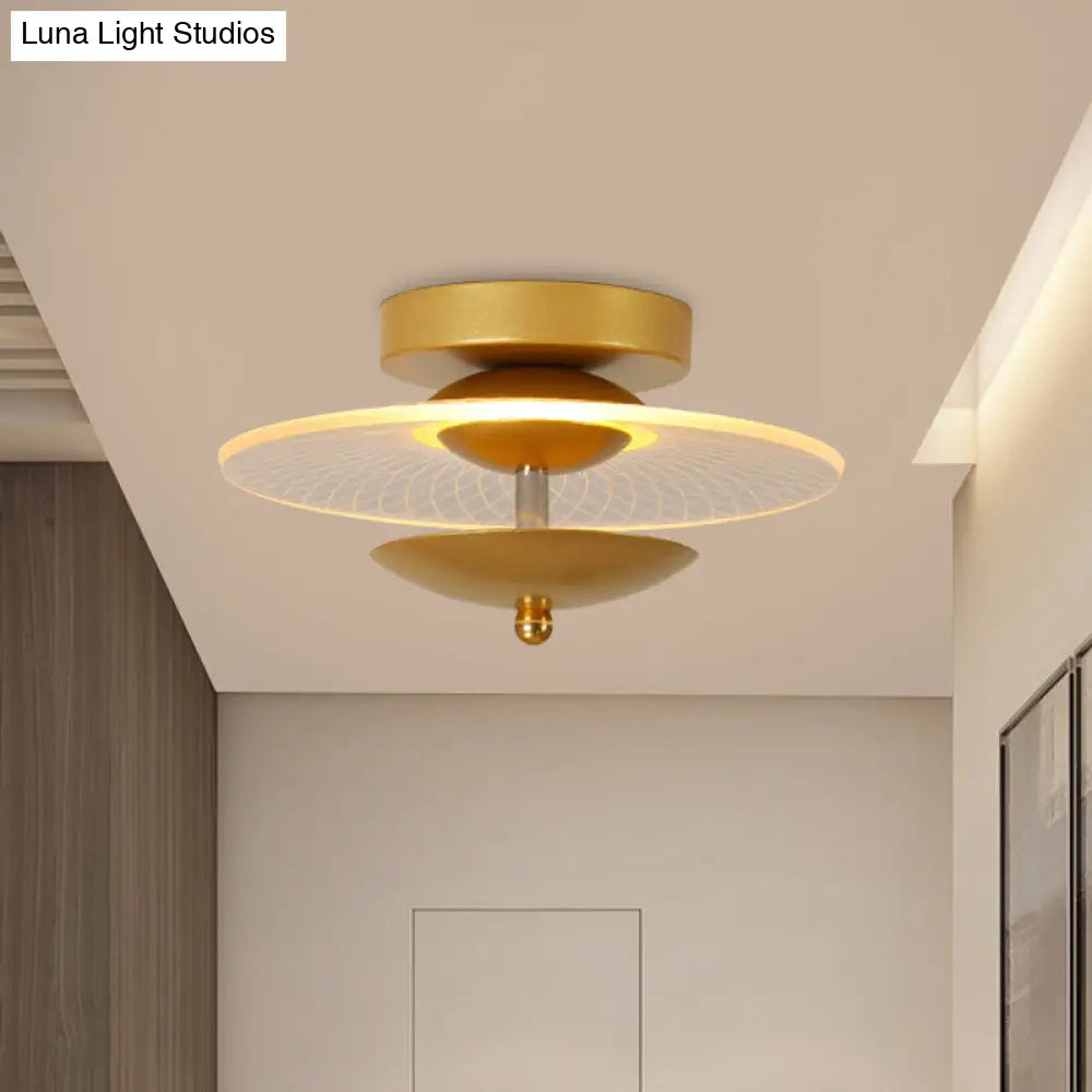 Round Acrylic Semi Flush Led Ceiling Light In Black/Gold Finish - Contemporary Warm/White Lighting