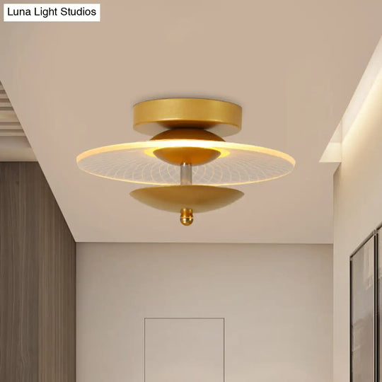 Round Acrylic Semi Flush Led Ceiling Light In Black/Gold Finish - Contemporary Warm/White Lighting