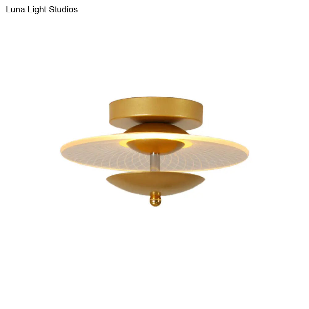 Round Acrylic Semi Flush Led Ceiling Light In Black/Gold Finish - Contemporary Warm/White Lighting