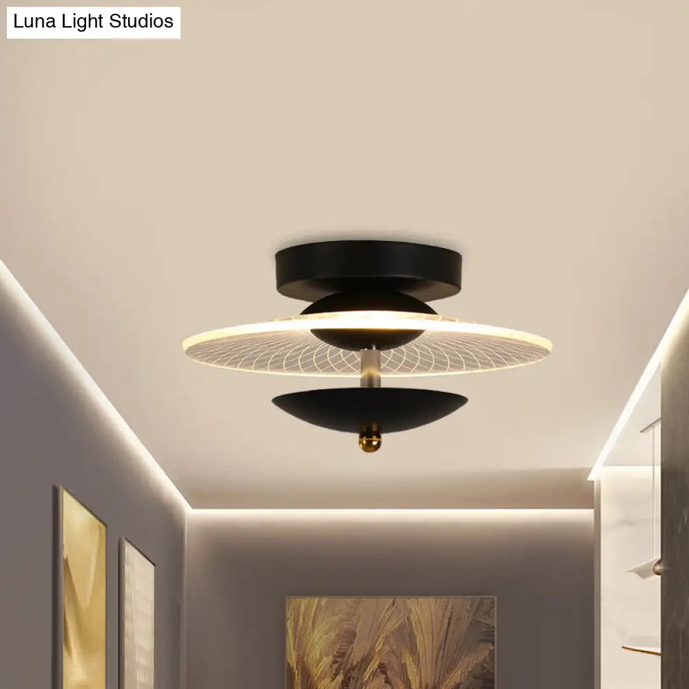 Round Acrylic Semi Flush Led Ceiling Light In Black/Gold Finish - Contemporary Warm/White Lighting