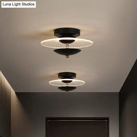 Round Acrylic Semi Flush Led Ceiling Light In Black/Gold Finish - Contemporary Warm/White Lighting