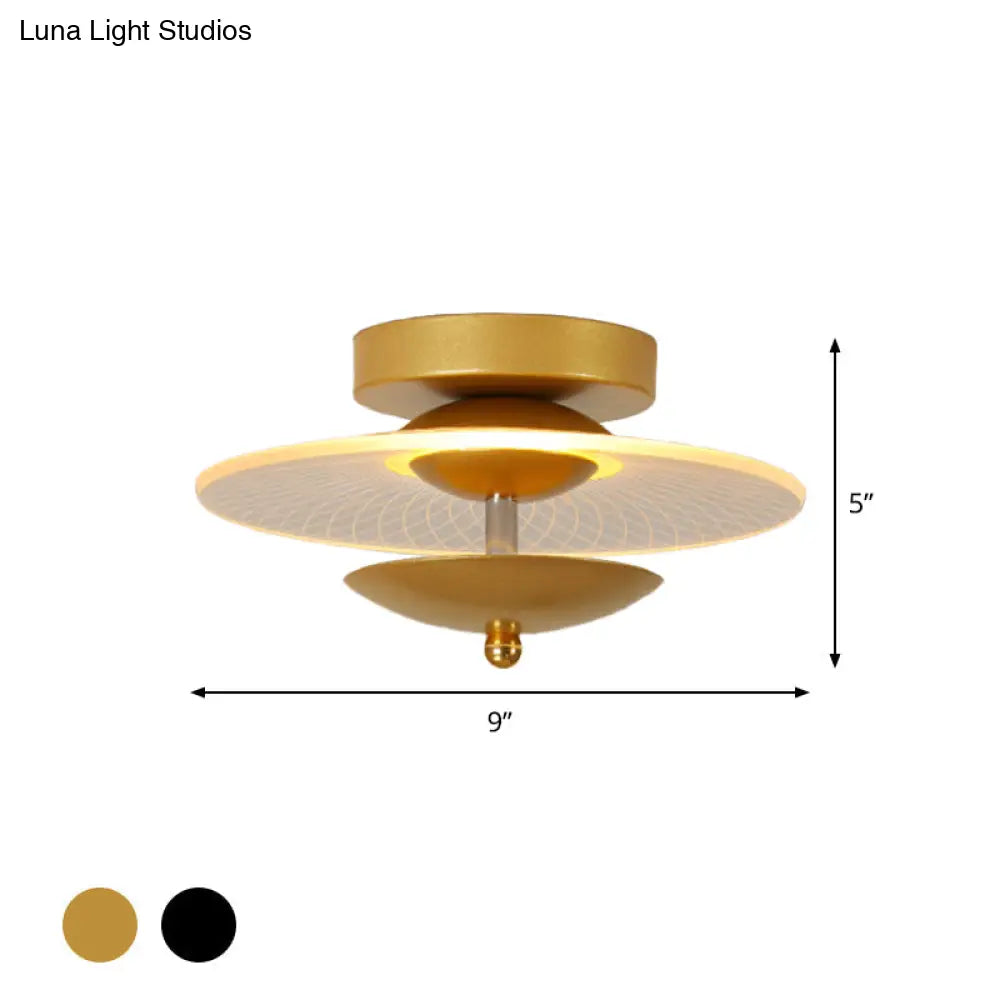 Round Acrylic Semi Flush Led Ceiling Light In Black/Gold Finish - Contemporary Warm/White Lighting