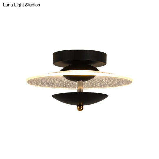 Round Acrylic Semi Flush Led Ceiling Light In Black/Gold Finish - Contemporary Warm/White Lighting