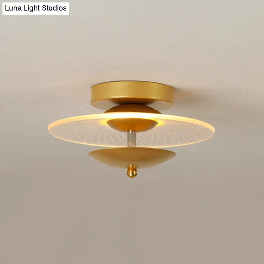 Round Acrylic Semi Flush Led Ceiling Light In Black/Gold Finish - Contemporary Warm/White Lighting