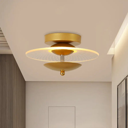 Round Acrylic Semi Flush Led Ceiling Light In Black/Gold Finish - Contemporary Warm/White Lighting