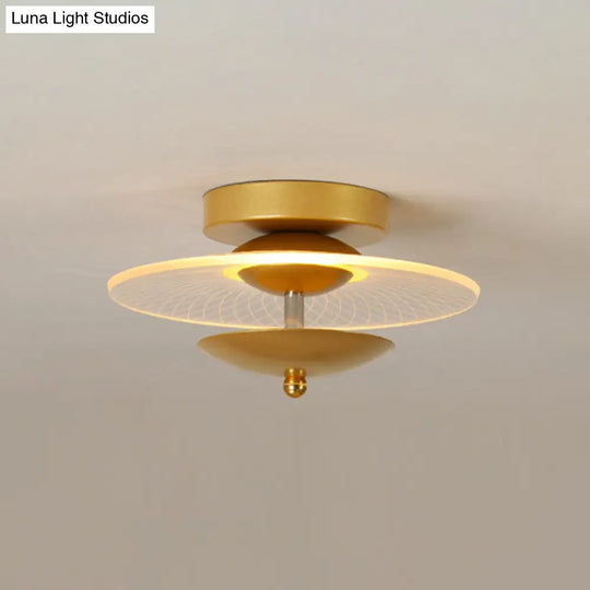 Round Acrylic Semi Flush Led Ceiling Light In Black/Gold Finish - Contemporary Warm/White Lighting