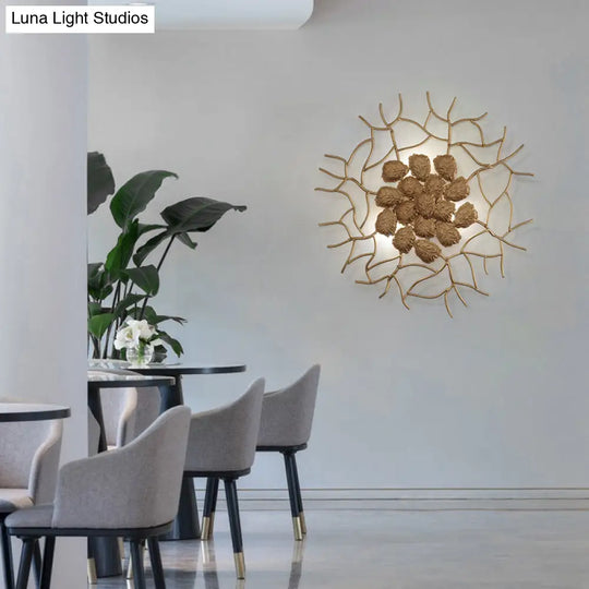 Round Aluminum Wall Lamp With Modern 3-Light Design In Dark Coffee/Gold Leaf Finish